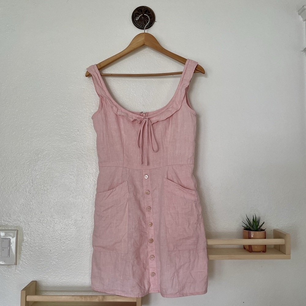 Honorine Linen Ruffle Scoop-Neck Mini Sun Dress Size Small Pink